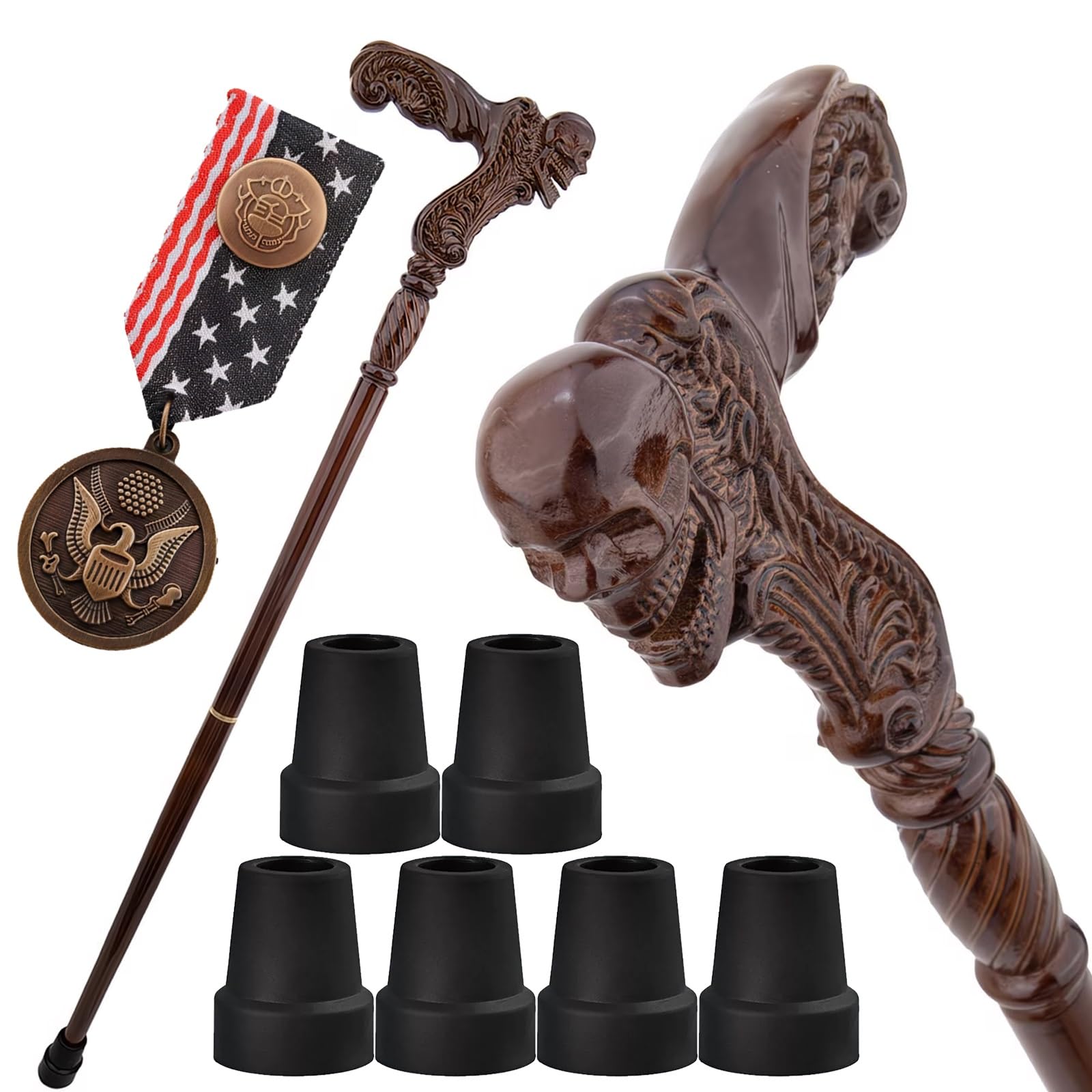 Bastón de Senderismo de Madera con Diseño de Calavera y Boca Abierta, Bastón de Madera Maciza, Bastón Artesanal de Estilo Moderno y Creativo para Caballeros