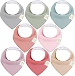 8pk Organic Baby Bandana Bibs for Drooling and Teething (Muted Pastel) | Super Absorbent, Triangle Baby Drool Bibs for Girls, Boys, 100% Cotton, Extra Soft for Newborn, Infant 0-36 Months