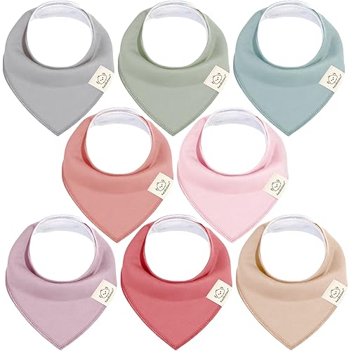 KeaBabies 8-Pack Organic Baby Bandana Bibs for Girls - Super Absorbent Triangle Baby Bibs for Drooling and Teething Infant, 100% Cotton Extra Soft for Newborn, Infant 0-36 Months (Muted Pastel)