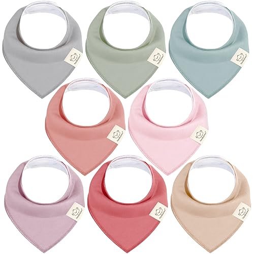 Paquete de 8 baberos orgánicos tipo bandana para niñas - Baberos de algodón suave para la dentición para bebés, niños pequeños (pastel - Muted