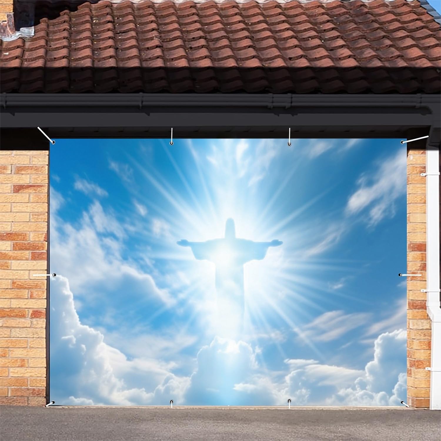 OERJU Heaven Garage Door Cover Jesus Cross Religious Easter Garage Door Banner Decorations Easter Mural Christian Church Events Party Supplies Indoor Outdoor Wall Cover Home Decor 7x8ft