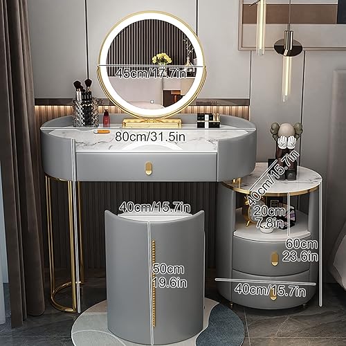 Miniatura 3 de Juego de mesa de tocador, juego de tocador de maquillaje con espejo iluminado, estantes de almacenamiento, armario de almacenamiento abierto,