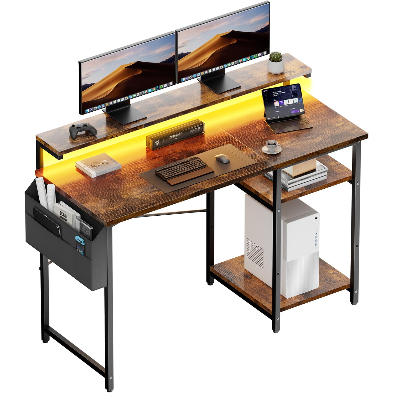 HLDIRECT 47" Gaming Desk with 3-Height Adjustable Monitor Stand