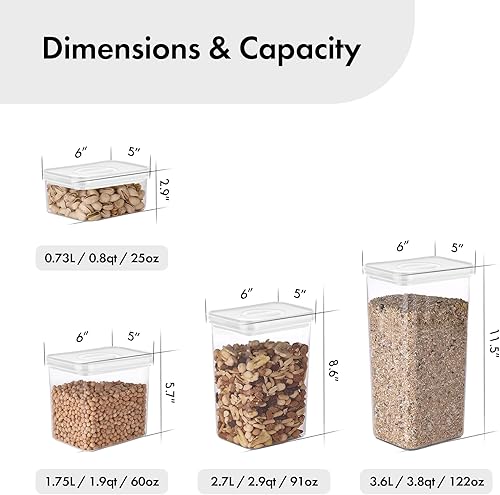 Miniatura 9 de Neoflam Smart Seal - Recipiente hermético de plástico transparente para despensa de cocina, 4 piezas, tapas de giro simple, 100% a prueba de fugas,