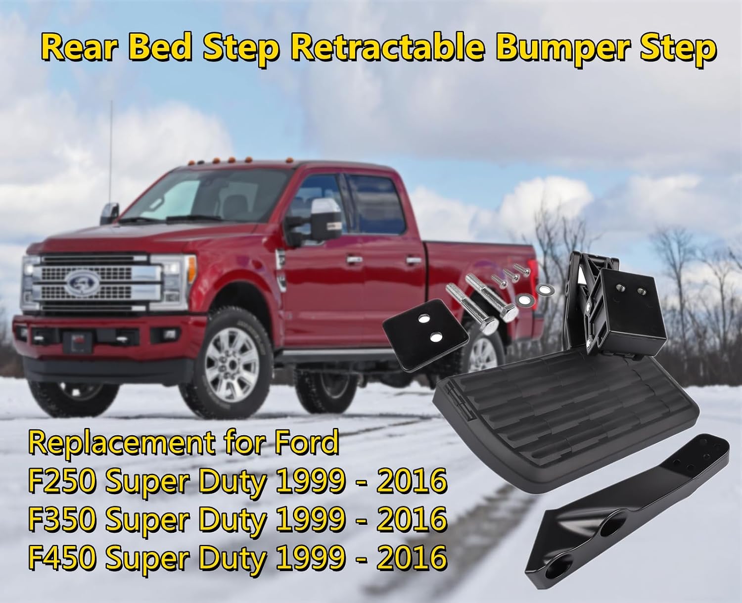 Generic 75303-01A Rear Bed Step Replacement for 1999-2016 Ford F-250 F-350 F-450 Super Duty Retractable Bumper Tailgate Step Folding Truck Tailgate Step
