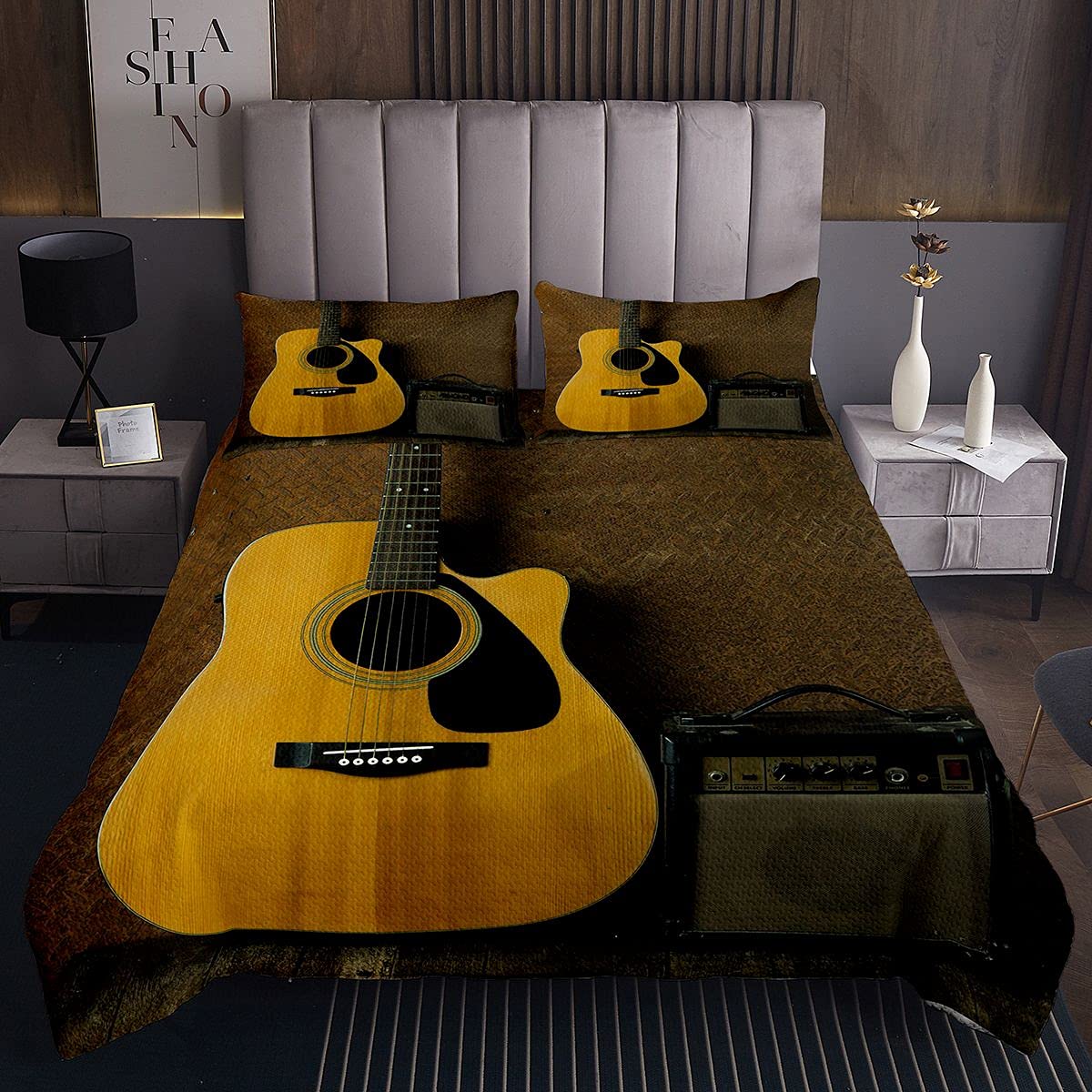 Set di copertura per radio per chitarra e musica rock copriletto trapuntato per bambini ragazzi e ragazze strumenti per chitarra trapuntati ultra morbido trapuntato260x240cm