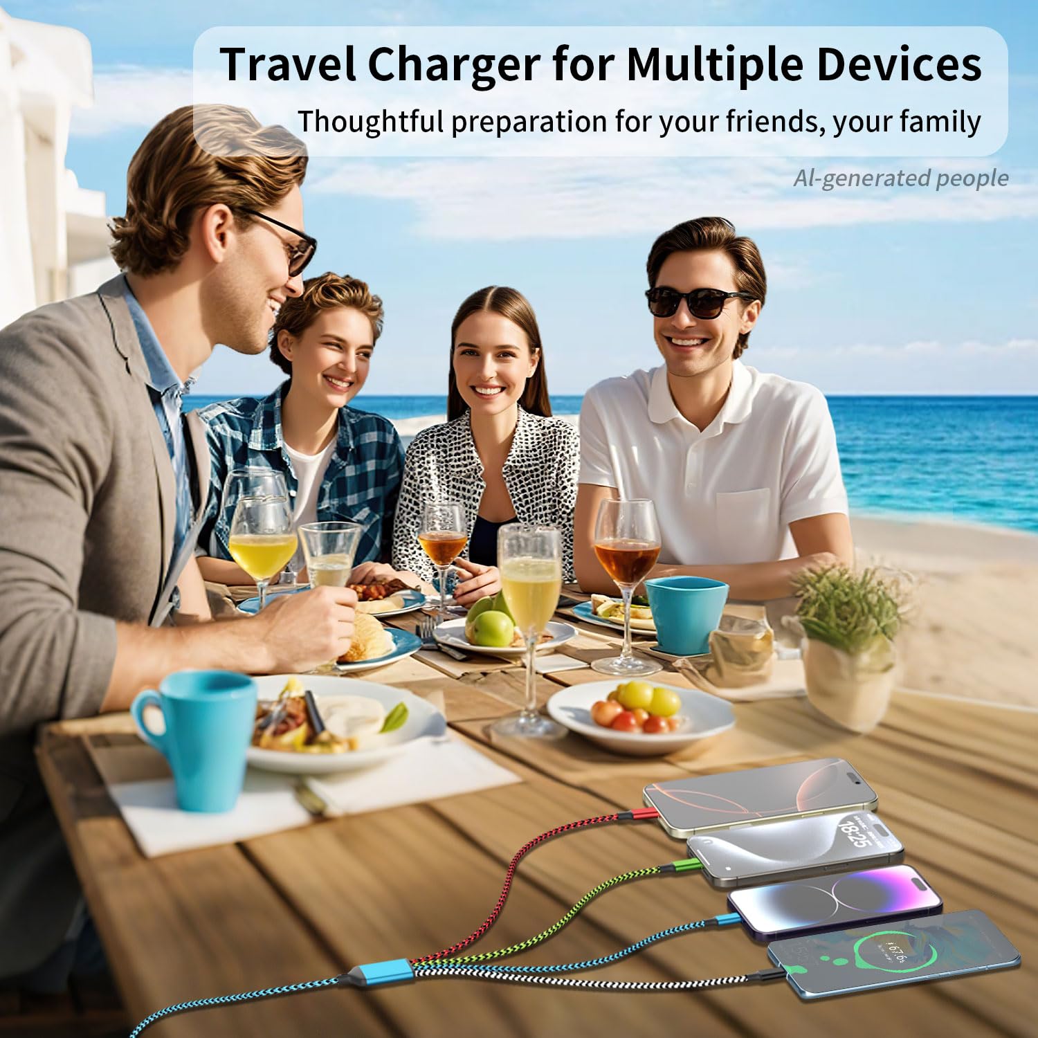 4 in 1 Dual Typ C Multi Ladekabel, Ladekabel für mehrere Geräte | USB-Ladekabel mit 2 USB-C/IP/Micro-USB-Ladegeräten, Handy-Ladegerät für iPhone 17–8/Android/Pad und mehr, 2 Stück