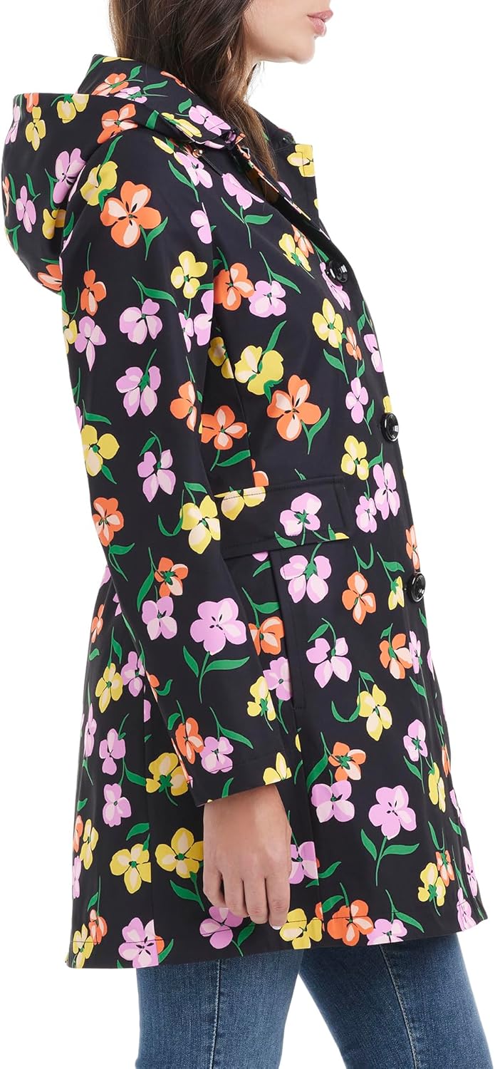 Kate Spade New York Hooded A-Line Raincoat with Removable Hood, Spring Pansies, Large - Image 3