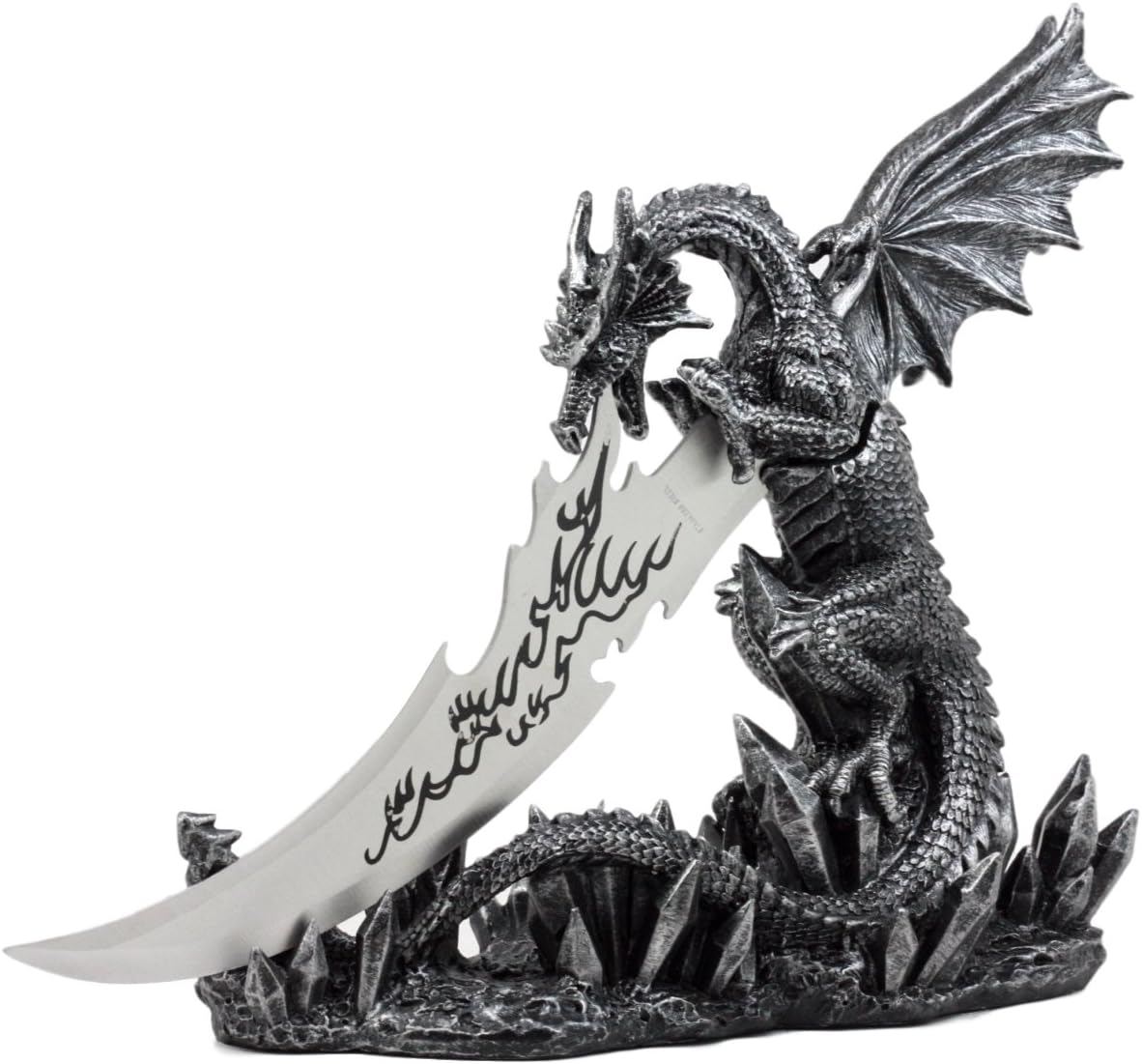 Ebros Gift Fantasy Crystal Cavern Guardian Dragon Bahamut Carrying Letter Opener Fire Dagger With Base Sculpture Dungeons And Dragons Study Office Desktop Decor