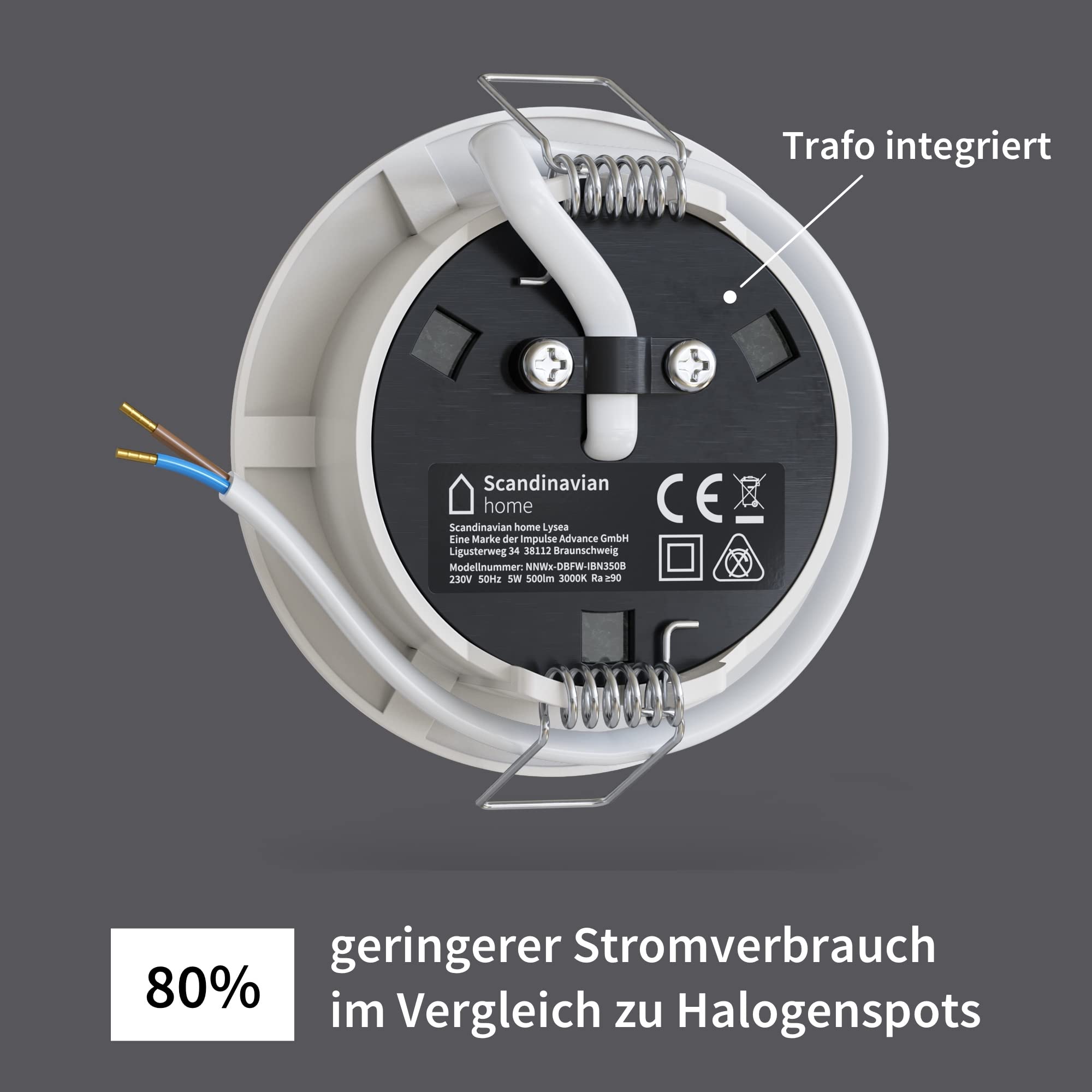 Scandinavian home 6er Set LED Einbaustrahler 230V 4,5W Warmweiß 60mm - 70mm I Badezimmer geeignet I CRI 90 500lm 3000K 68mm I Weiß-Matt mit Milchglas I LED Spot Deckeneinbauleuchte flach