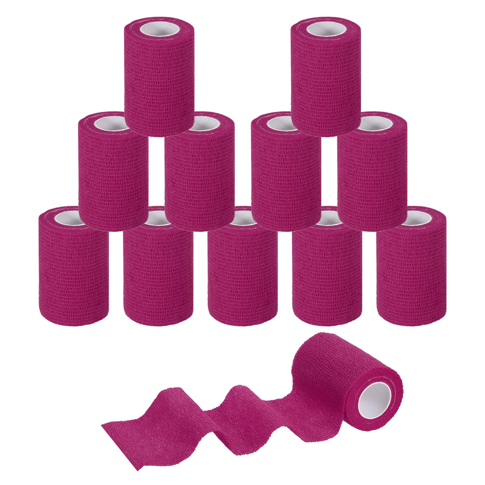 QUARKZMAN Benda Autoadesiva Avvolgibile 3 Pollici X 5 Iarde Bende Coesive Non Tessute Nastro Traspirante Elastico Nastro Sportivo per Caviglie Polsi Mani Ginocchia Fuchsia 12 Rotoli