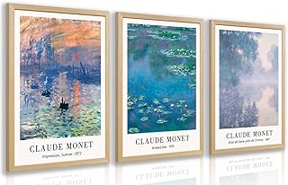 LLEEMPI Claude Monet Water Lilies Wall Art Set of 3, Maritime Sunrise Wa...
