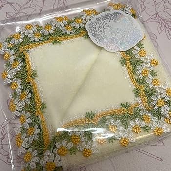 【新品4枚】近沢レース　シーズンハンカチ　カモミール　ネモフィラ　金木犀　ワイン 新品4枚】近沢レース シーズンハンカチ カモミール ネモフィラ