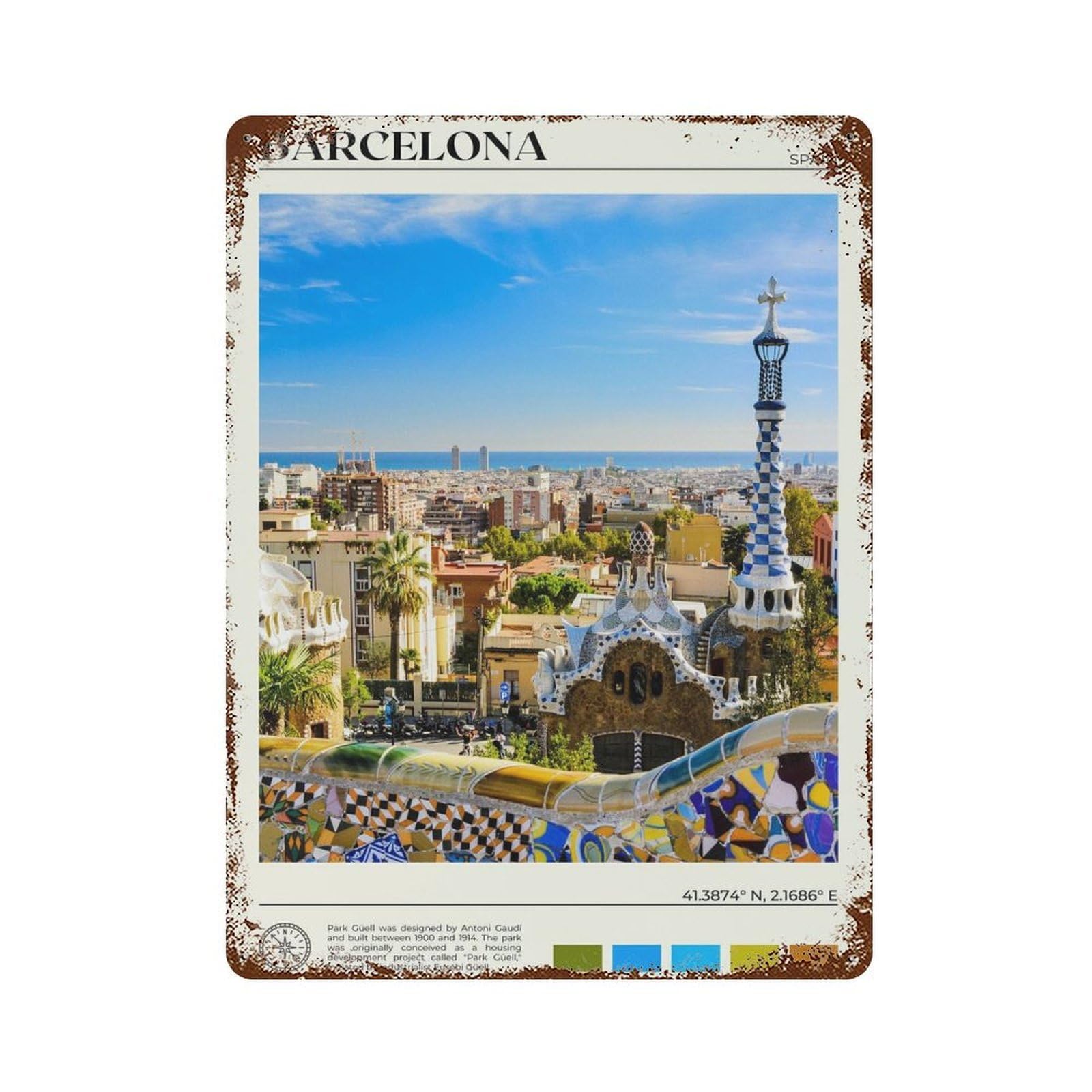 xiaoxiaoshen Real Photo Barcelona Decor Spain Wall Decor Art Metal Tin Poster Modern Home Decor Art Home Bar Shop Decorations Vintage Sign 40x30cm