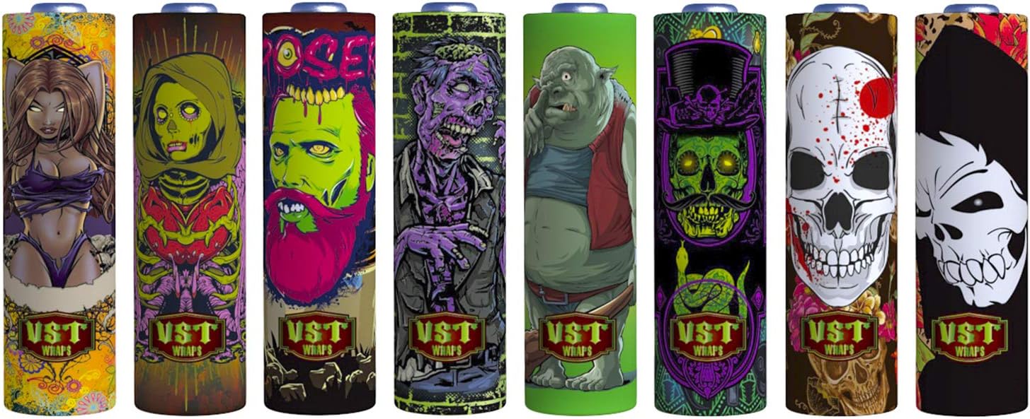 Rewrap Kit (Set of PVC Wraps + PET Top Insulators) Wraps Heat Shrink Tubes Sleeves for 18650 Batteries Zombie Serie - 16pcs - 2pcs of Each