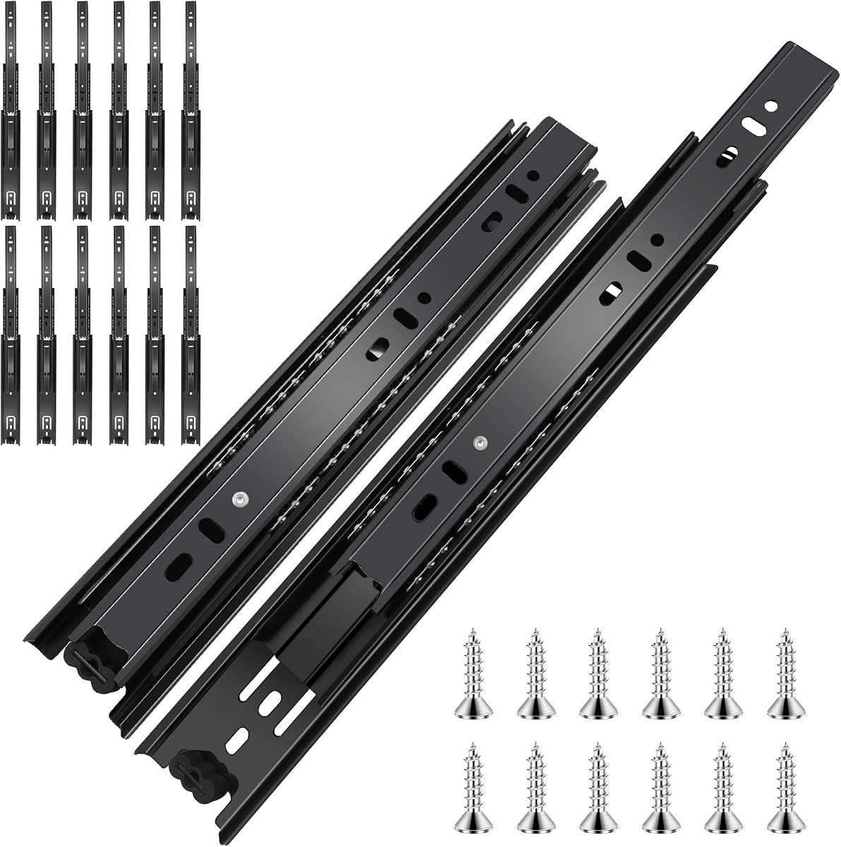 Guías para cajones con rodamiento de bolas de 14 pulgadas, 6 pares (12 piezas) – Capacidad de 100 libras, guías de montaje lateral de extensión completa para gabinetes de cocina, armarios, muebles de oficina (negro 14 pulgadas)
