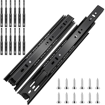 Drawer Runners with Ball Bearing 14 6 Pairs 12 Pack - 100lb Capacity Full Extension Side Bracket for Kitchen Cabinets Wardrobes Office Furniture Black 14