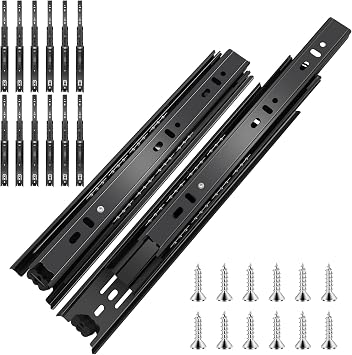 16 Ball Bearing Drawer Runners 6 Pairs 12 Pack - 100lb Capacity Full Extension Side Bracket for Kitchen Cabinets Wardrobes Office Furniture Black 16