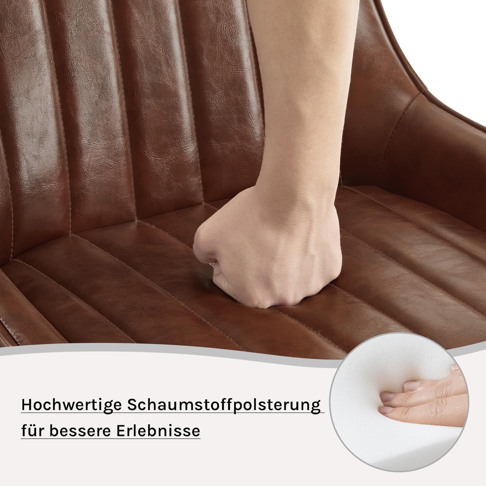 Lestarain Esszimmerstühle 2er Set, für Esszimmer Wohnzimmer Küche, Retro Küchenstühle gepolstert, Sitzfläche aus Kunstleder, mit Metallbeine, bis 150 kg belastbar, Braun