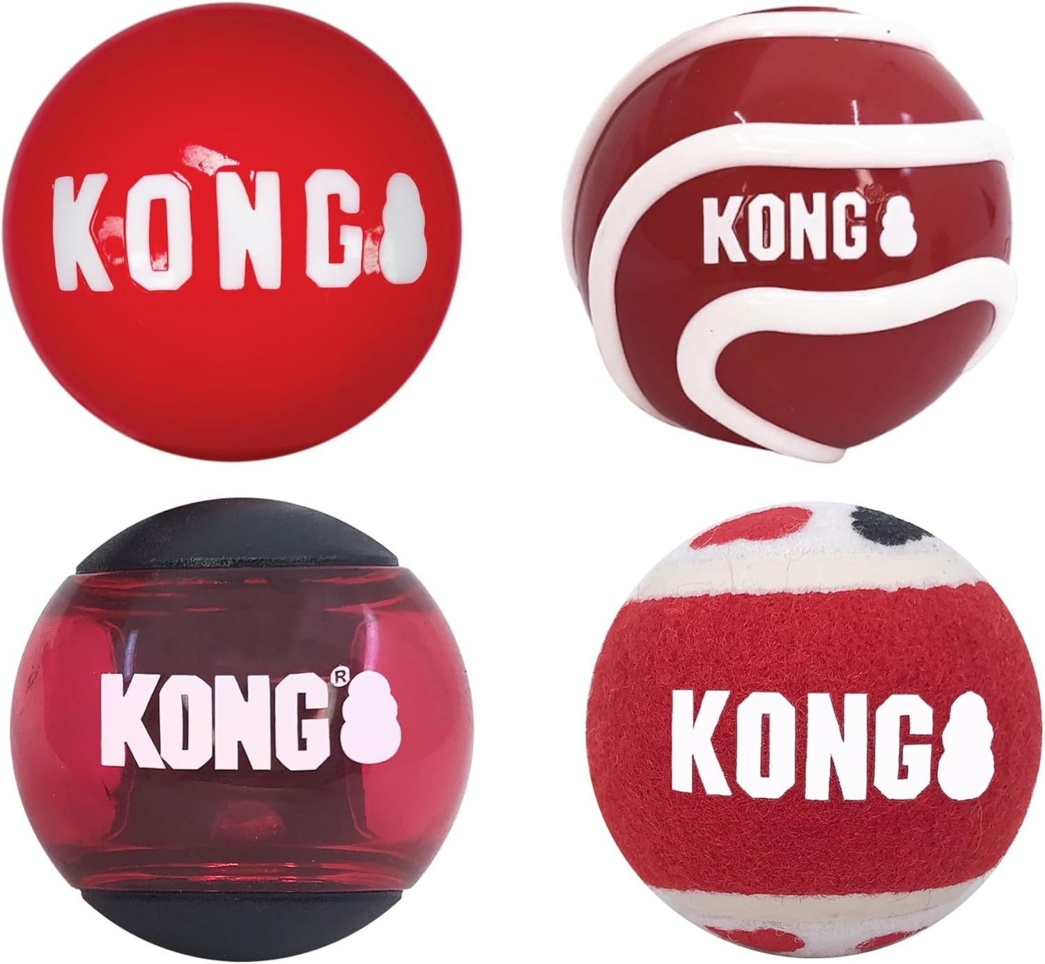 KONG Signature Assorted Balls for Fetch and Retrieving (Medium (4 Pack))