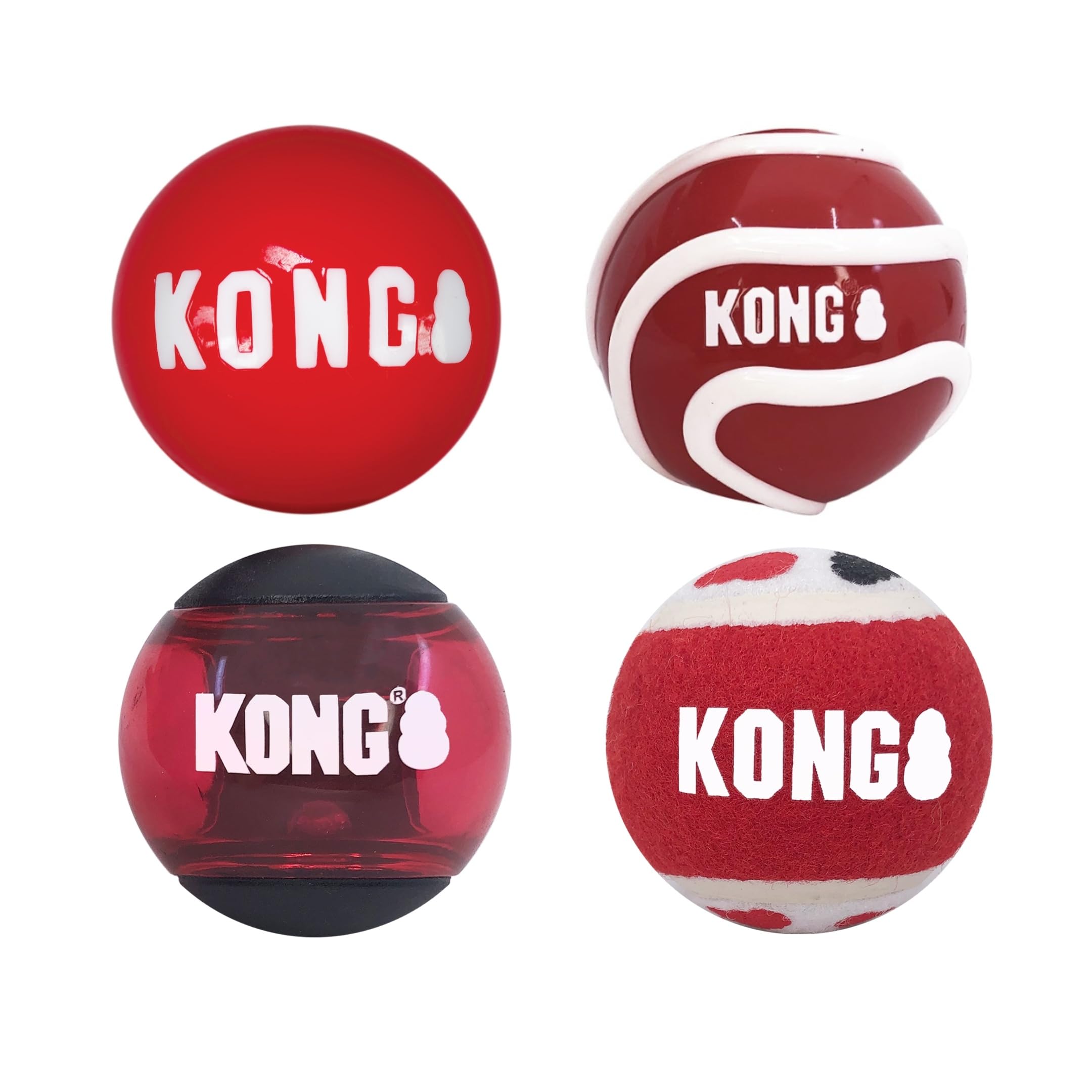 KONG Signature Assorted Balls for Fetch and Retrieving (Medium (4 Pack))
