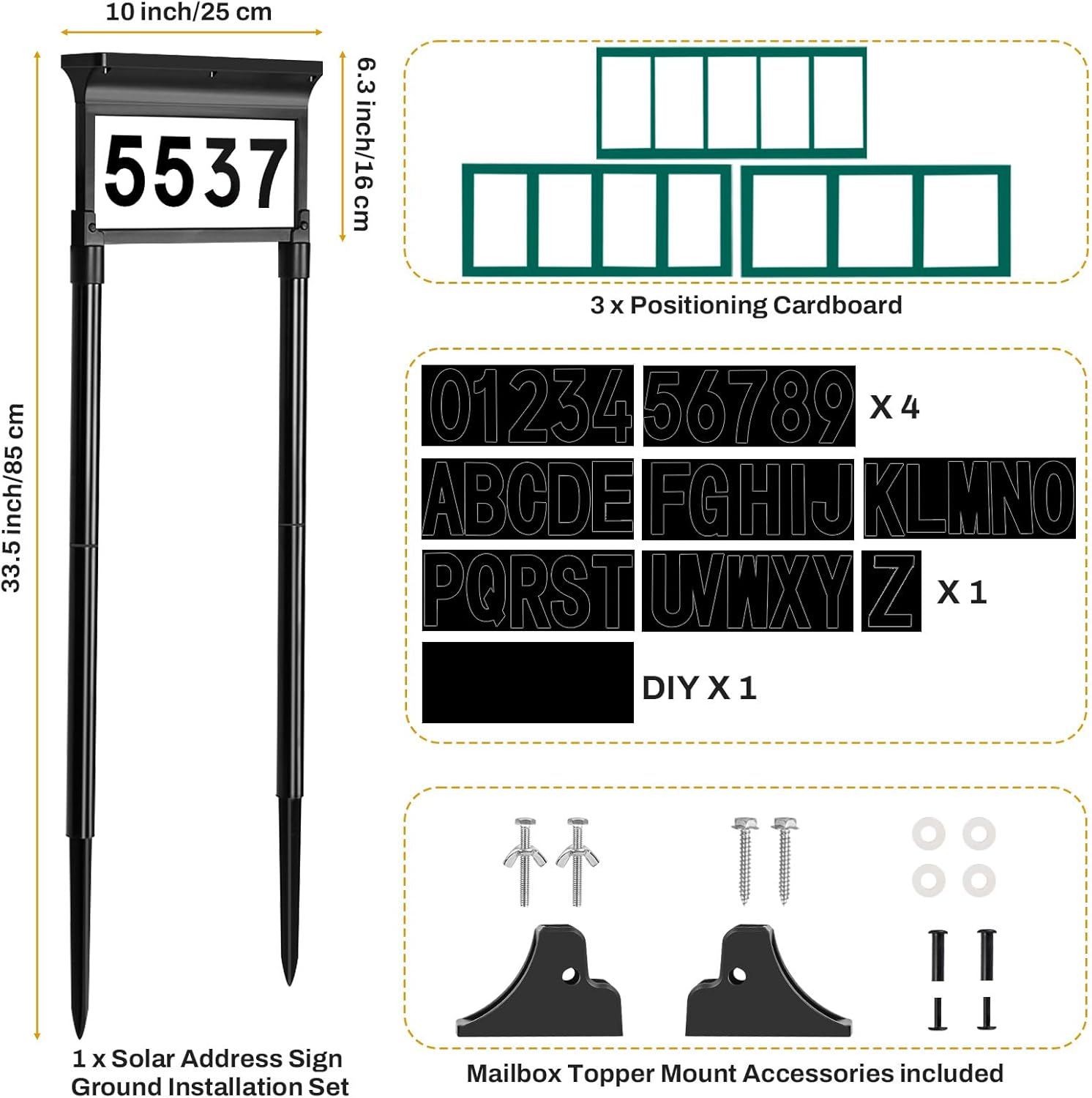 Lacasa Solar Address Signs for Yard, Dual-Sided Illumination Solar House Numbers for Outside, Waterproof Outdoor Solar Mailbox Number Plaque, 3-Color Modes, 1 Pack