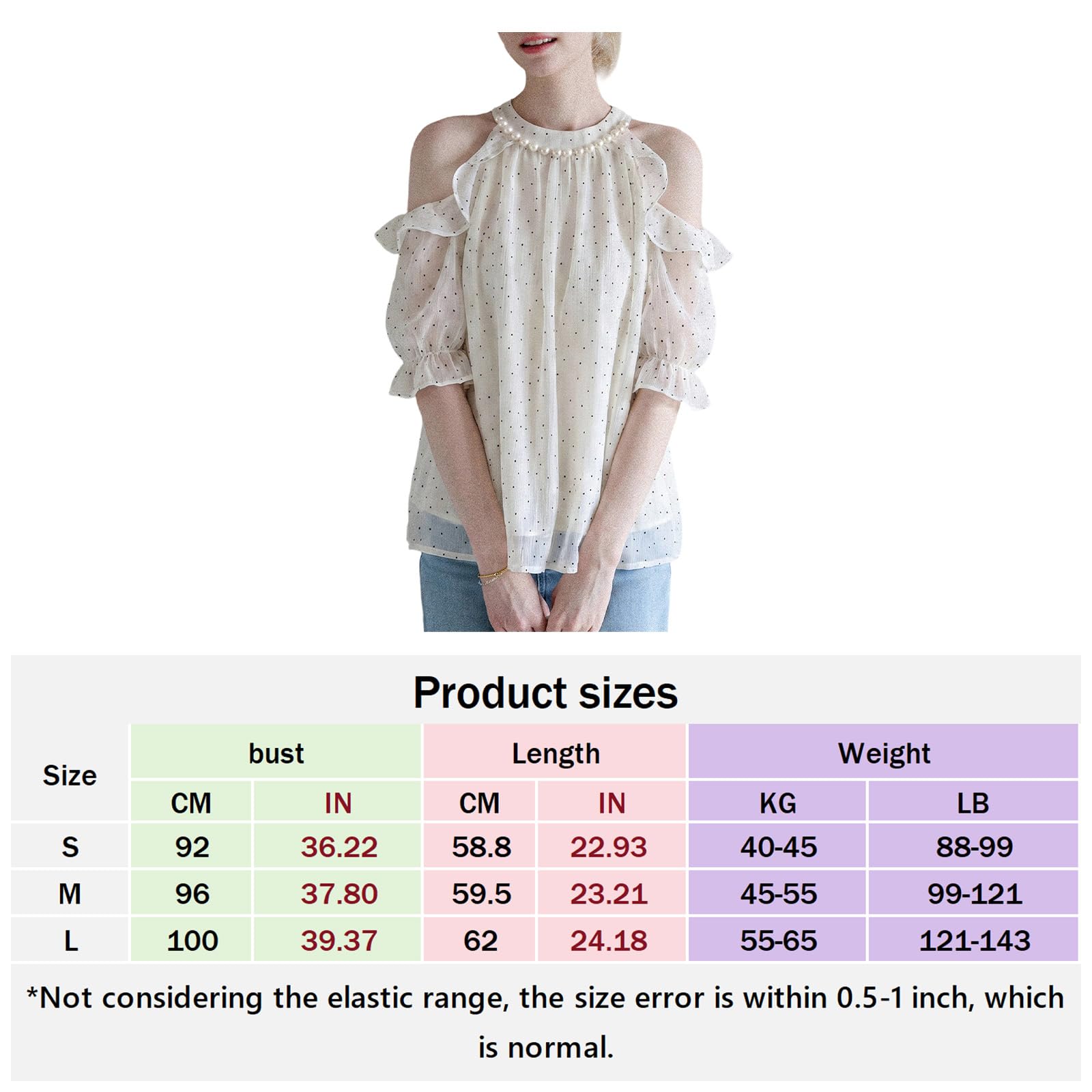 Top Donna Spalle Scoperte Perle Collare Volant Maniche Corte Estate Top Halter Pois