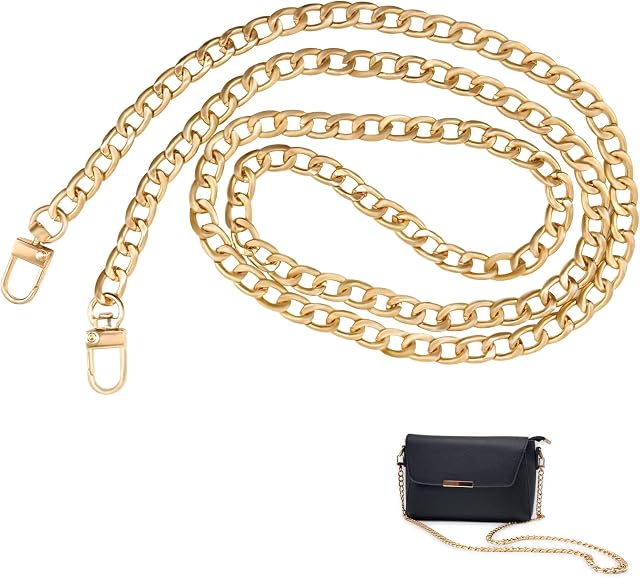 BLMHTWO Gold Bag Chain Gold Chain Handbag Strap Handbag Chain with Adjustable Metal Buckles Handbag Chain Strap for DIY Purse Bag Shoulder Crossbody Handbags Crafts Making - 0.39in Width/47in Long