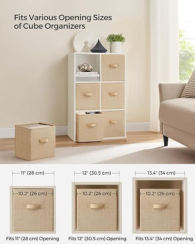 Miniatura 74 de SONGMICS - Cubos de almacenamiento, cubos plegables de 13 pulgadas, con asas dobles, juego de 6, organizadores de armario para estantes, color gris