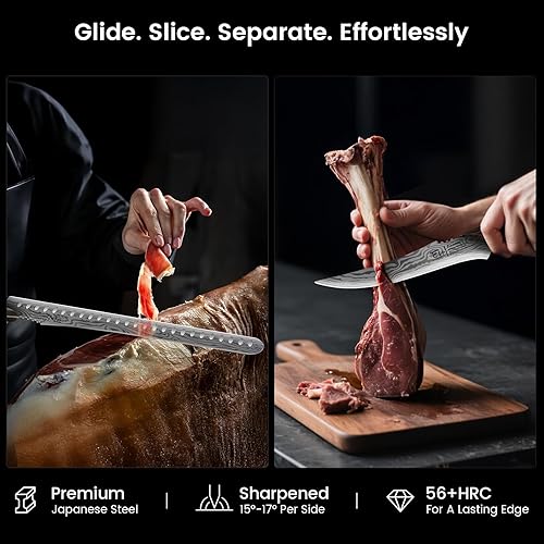 Miniatura 6 de Brisket - Juego de cuchillos para cortar carne y pavo, estilo japonés de acero de alto carbono para el hogar y barbacoa, mango ergonómico de madera