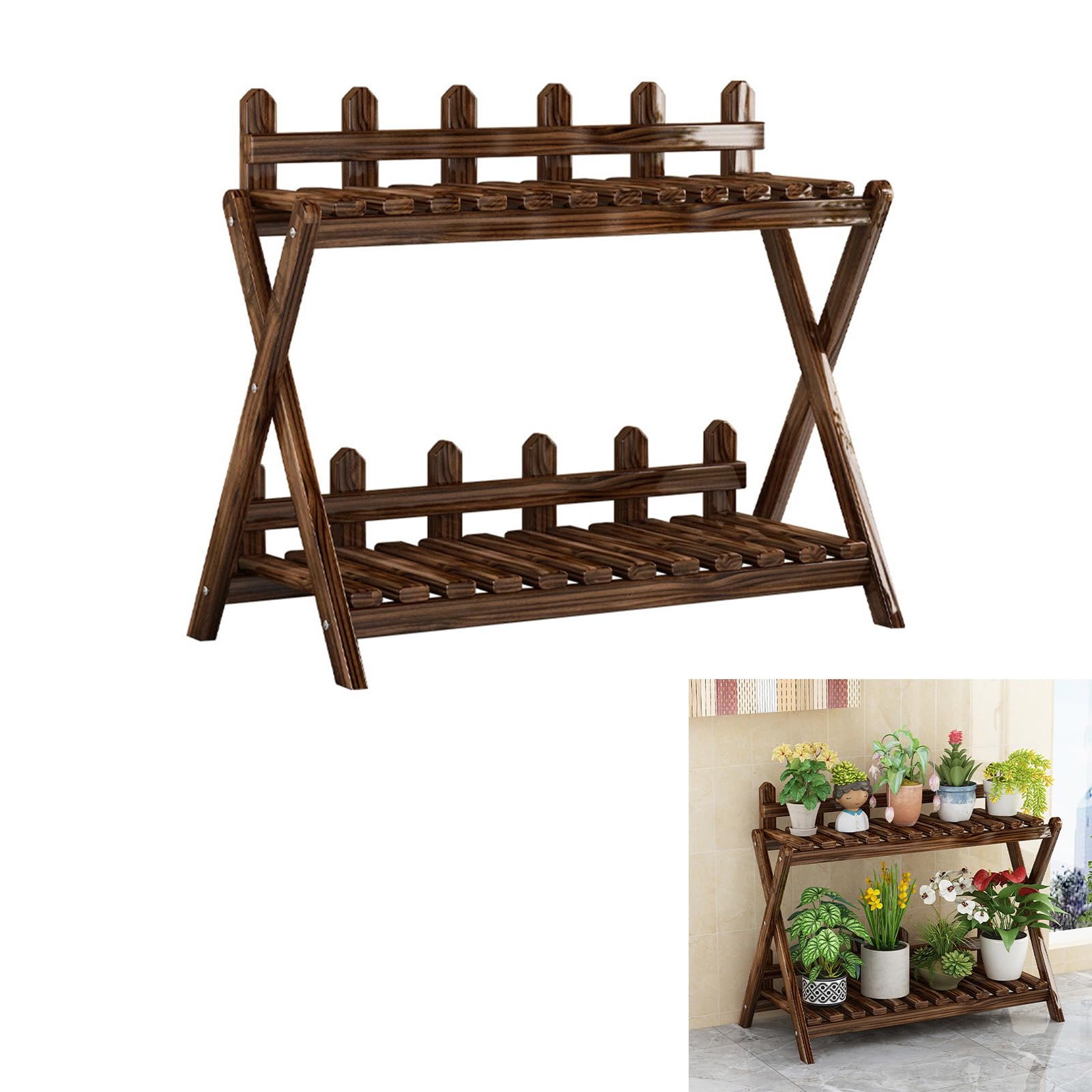 Scaffale in legno realizzato a mano, supporto pieghevole per piante