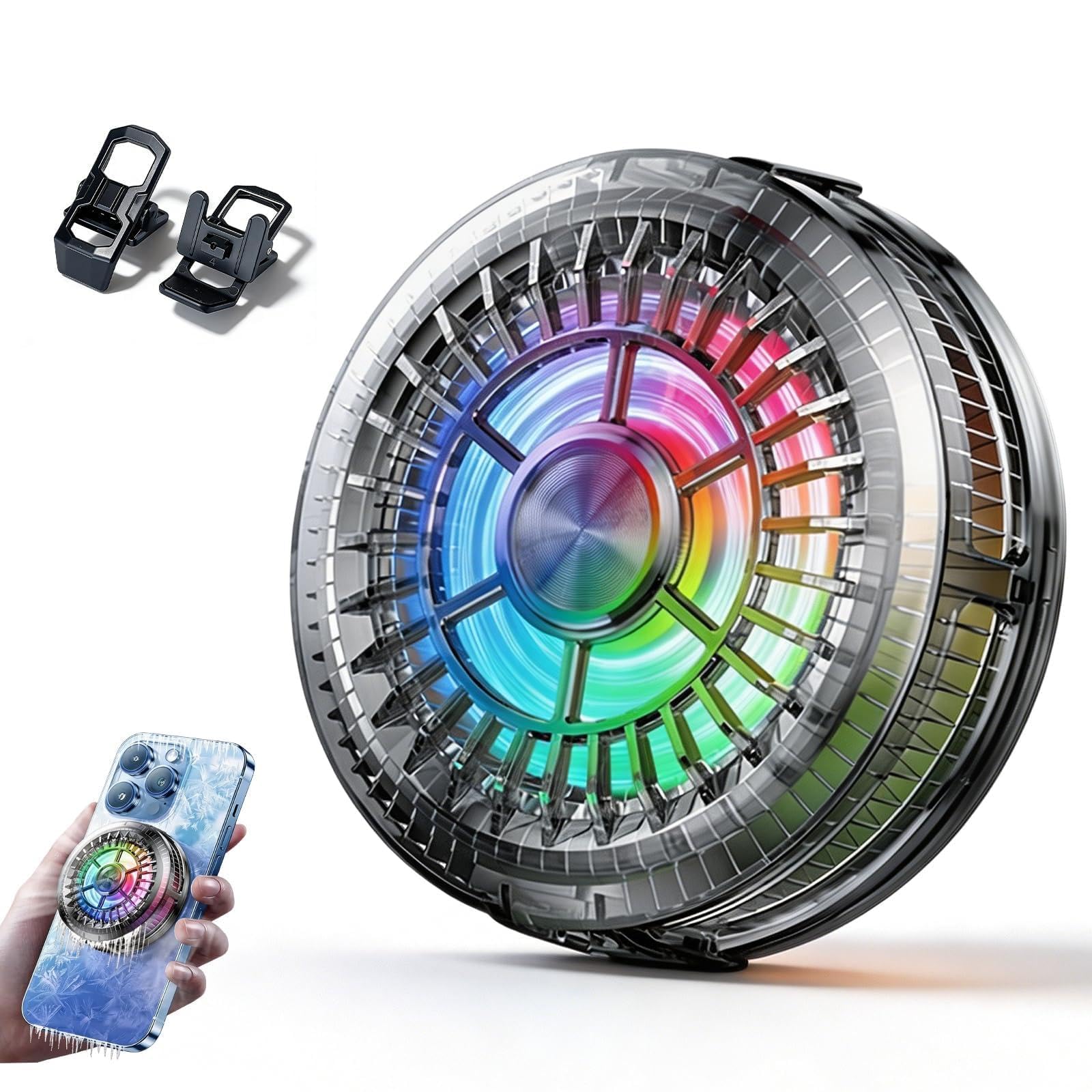 Radiatore magnetico per cellulare da 15 W, con luce LED, design magnetico e clip, 4800 – 5500 RPM, raffreddamento ultra silenzioso per smartphone da 4 – 7,5 pollici, universale, compatibile per gaming