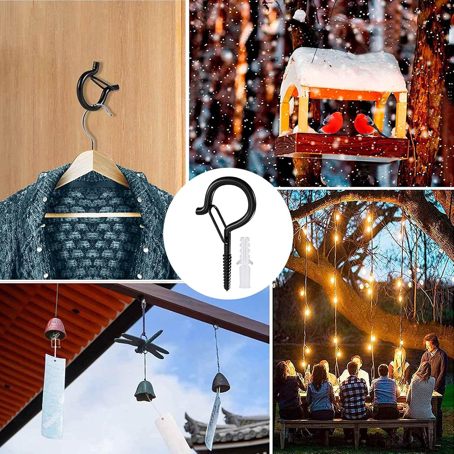 TQKSEJ 20 Pack Q-Hanger Hooks, Safety Screw Hook with Safety Buckle for Hanging Outdoor Indoor Wire Fairy Lights Christmas Party Decor, Include Wing Nut Driver