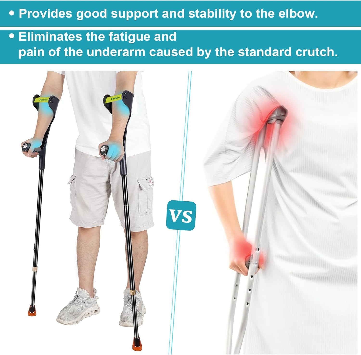 Forearm Crutches Pair, Folding Forearm Crutches Adults Lightweight Adjustable, with Rubber Handles, Comfortable Grip and Wear-Resistant Black