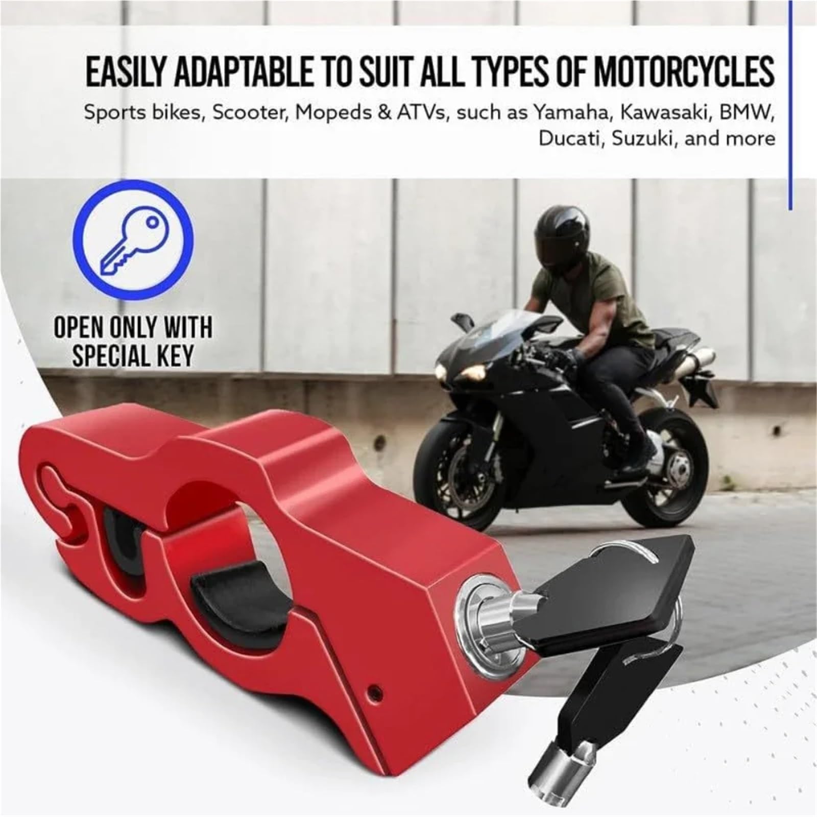 zamka motocyklowego Blokada kierownicy motocykla Uchwyt hamulca kierownicy Solidna blokada imitująca blokadę kradzieży Drążek pociągowy ATV Dirt Street(Black)