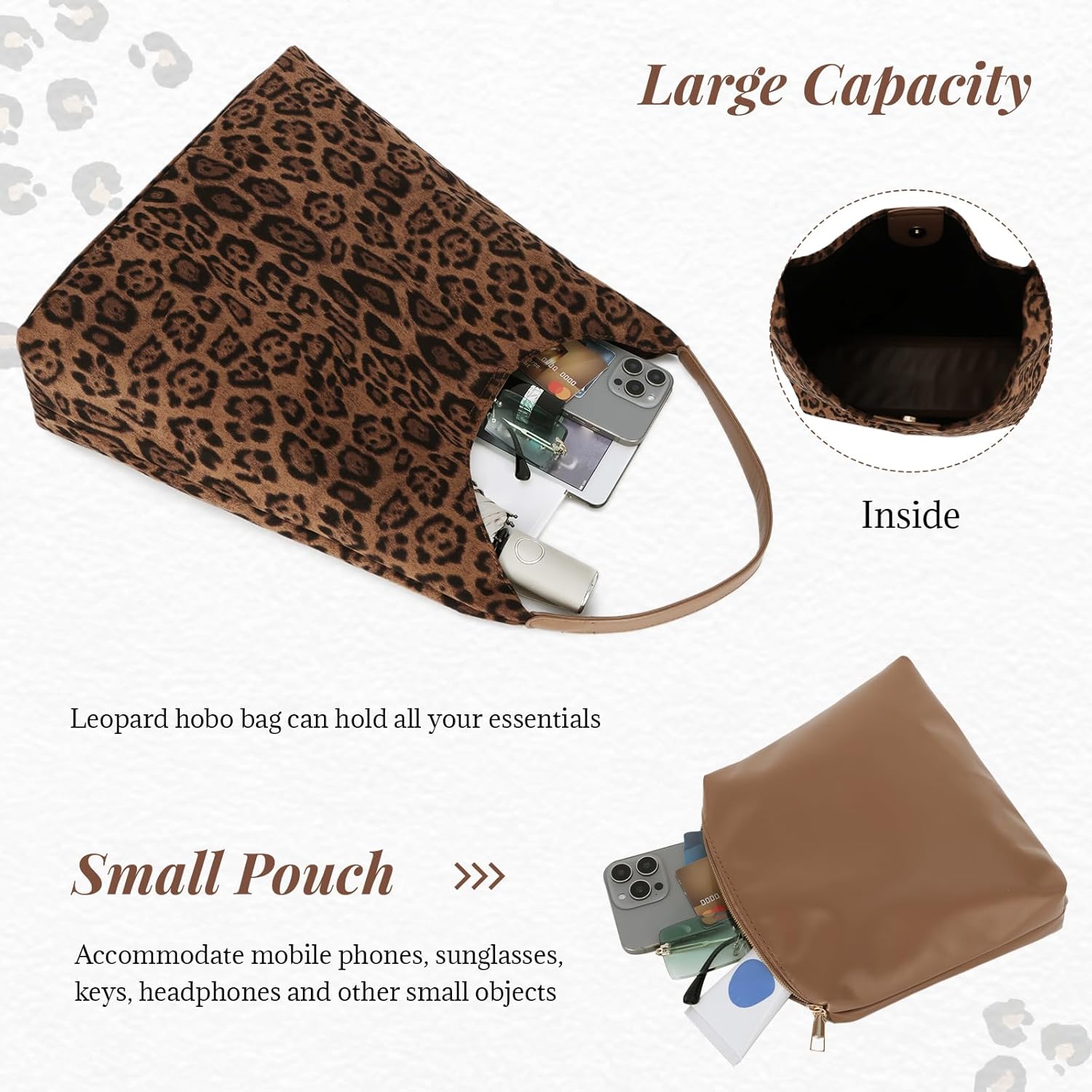 Leopard Hobo Purse Bag, Large Leopard Tote Bag for Women, Everyday Cheetah Purse Handbag