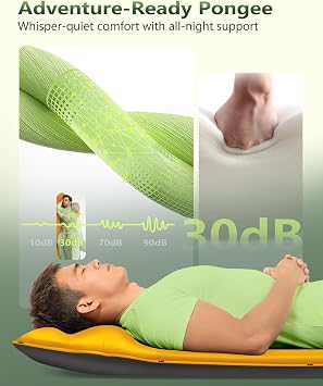 Self-Inflating Sleeping Pad, Built-in Pillow Camping Sleeping Pad with 30D High-Density Foam, 8R-Value 4-Season Sleeping Mat, Portable Lightweight Camping Mat for Backpacking Hiking Travel