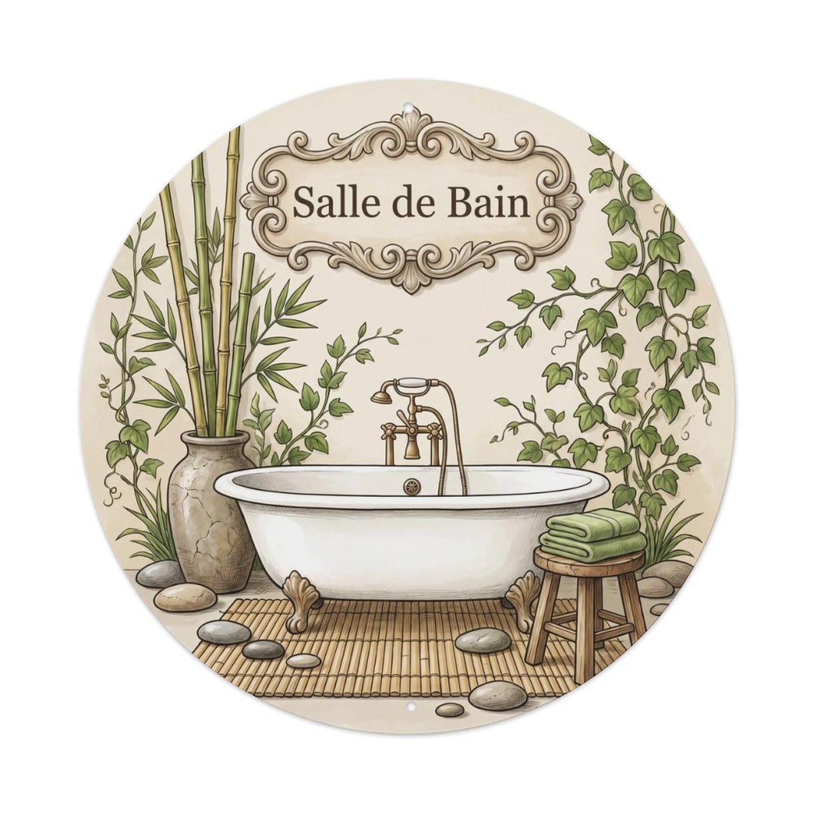 Tgrcjimh Style. Bathroom Bamboo Round Bathroom Metal Tin Sign