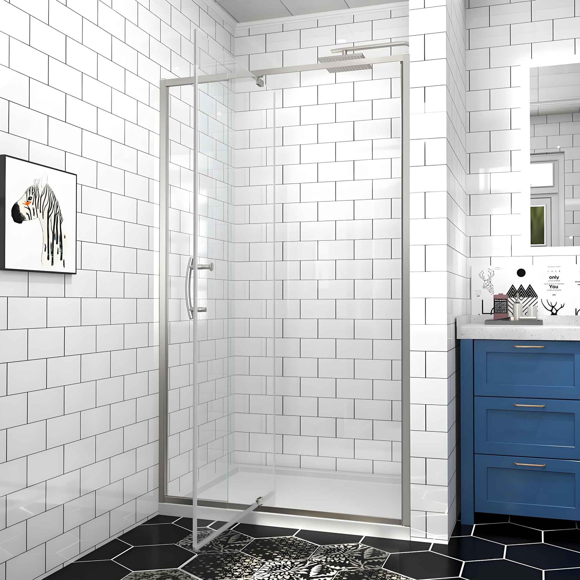 Photo 1 of ***MISSING PIECES -SERLLING AS PARTS ONLY*** Rodkedc Pivot Glass Shower Door, 38-42" W x 71" H, 1/4"(6mm) Clear SGCC Tempered Glass, Brushed Nickel Finish, Magnetic Closure, Reversible Installation