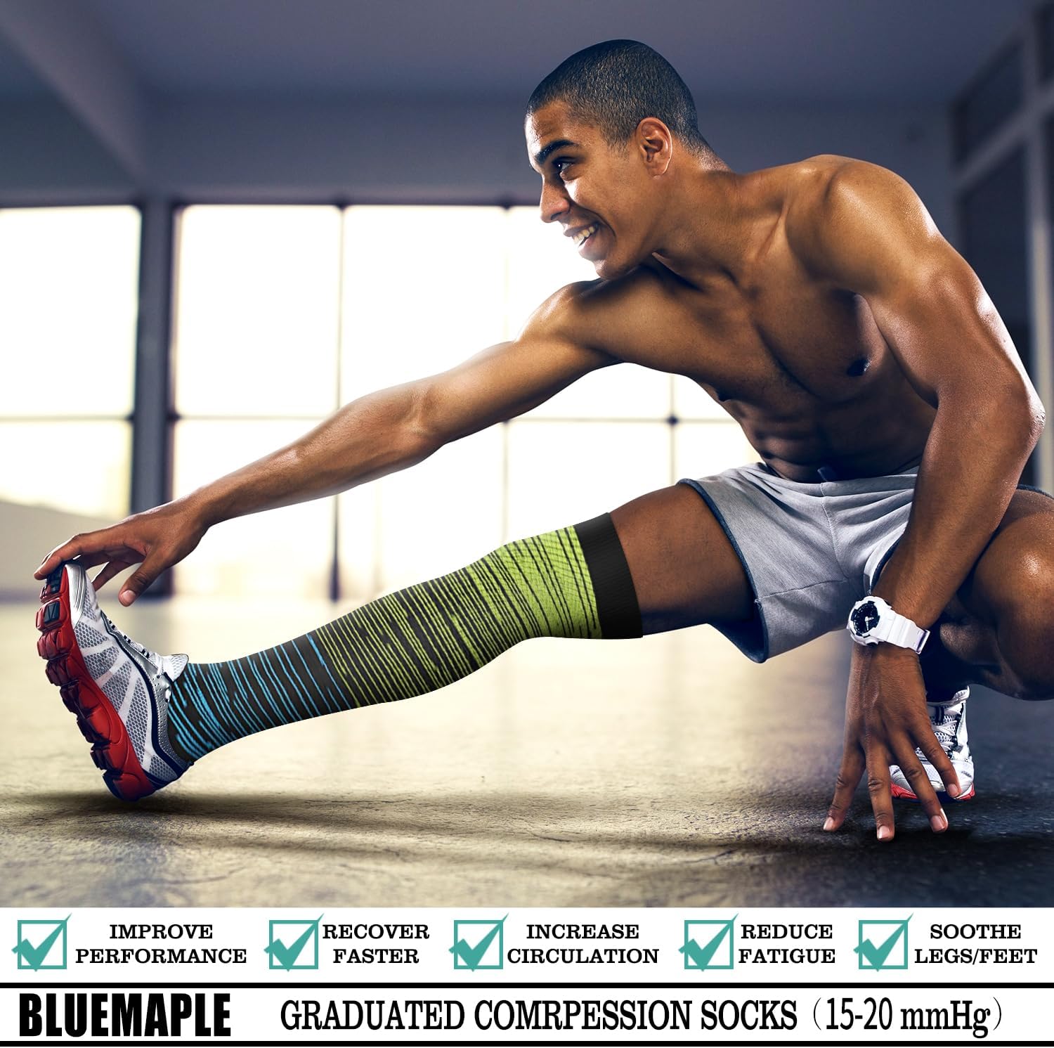 Bluemaple Thigh High Compression Socks for Women and Men Circulation(3 Pairs) Over the Knee-Best Support for Running,Travel image 4