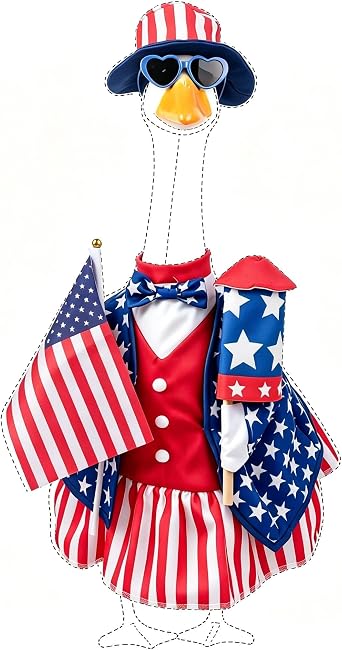 4th of July Porch Goose Outfits for 23 Inch Lawn Statue, Patriotic Costume for Cement Statue Sculpture Clothes for Garden Patio USA Anniversary Decoration
