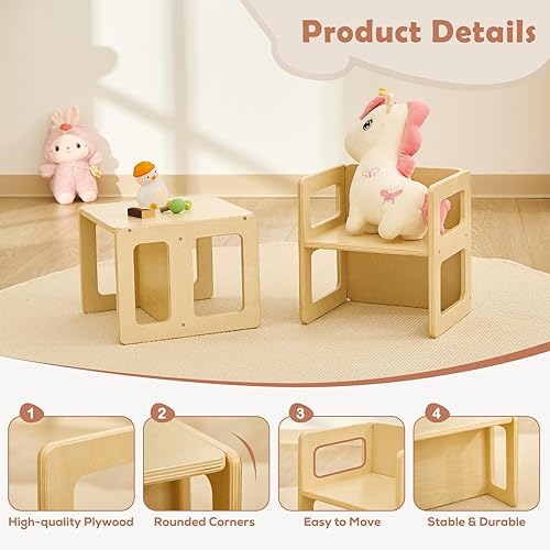 Miniatura 4 de FUNLIO Silla de destete Montessori de altura ajustable para edades de 1 a 3 años, silla de madera maciza de calidad, para comer, leer, jugar,