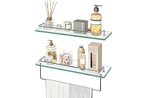 HOOBRO Silver Glass Floating Shelves for Wall 15.7", Tempered Glass Shelves for Bathroom