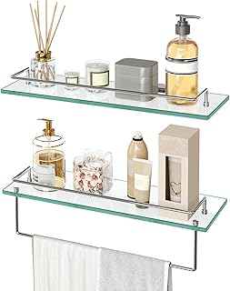 HOOBRO Glass Shelves for Bathroom, 15.7 Inch Floating Glass Shelf for Wa...