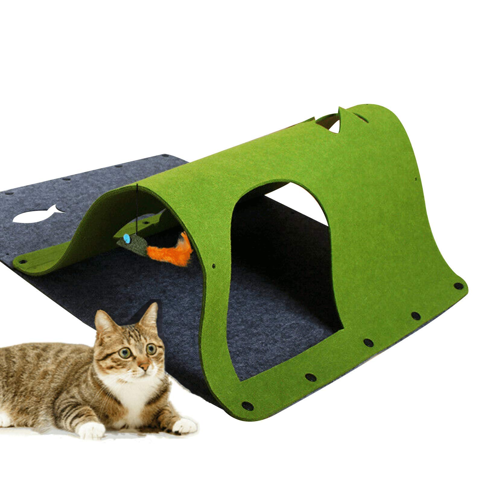 YXSH Tunnel pour Chat en Feutre - Jouet Tube interactif Pliable à 4 Voies pour Chat avec Souris Menthe - Meilleurs Tunnels pour Chaton pour Chat d'intérieur Lapin Chiot Chaton-Green
