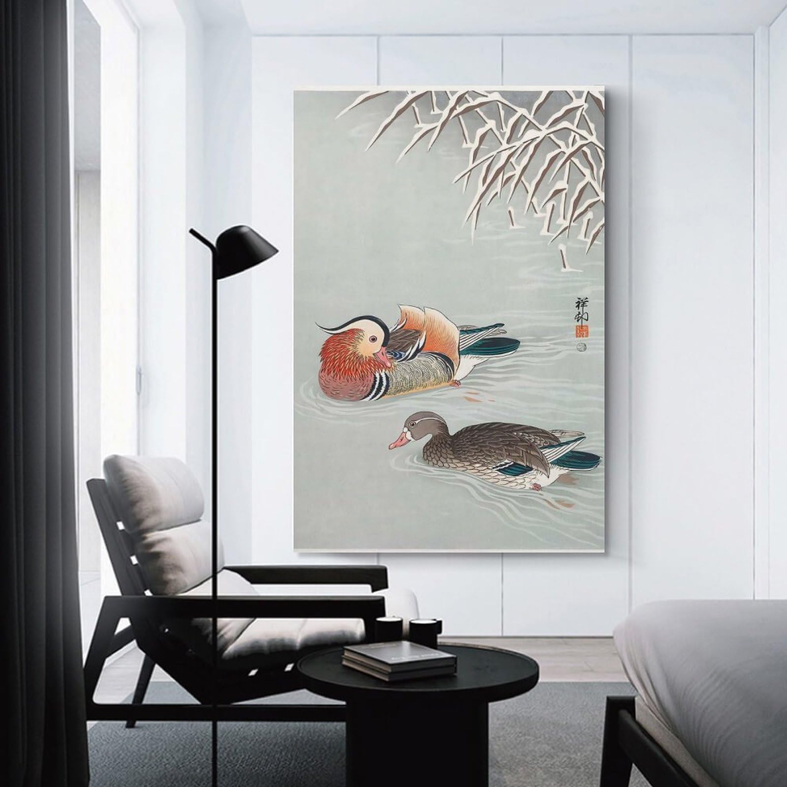 Junmoney Mandarin Ducks Ohara Koson Room Decor Wall Art, 08x12inch(20x30cm), for Front Hall, Corridor Or Welcome Spaces, A Neat Decor Update for Hallways