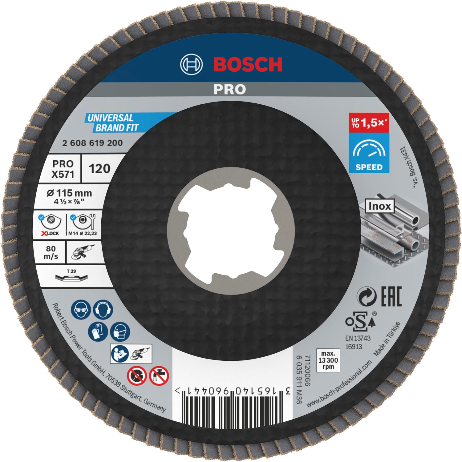 Bosch Professional 1x Angled Flap Disc Best (for Metal, X-LOCK, X571, Diameter 115 mm, Grit Size K120, Accessories for Angle Grinders)