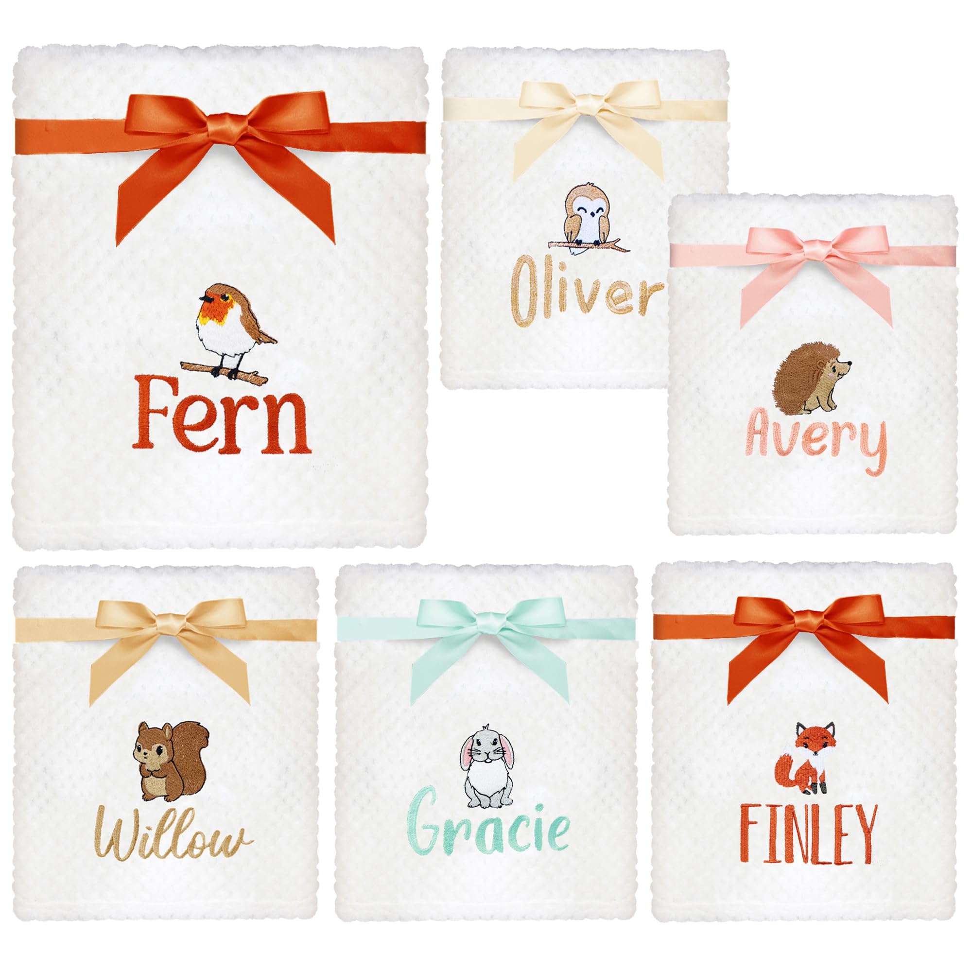 TeddyT's Personalised Baby Waffle Blanket With Embroidered British Forest Animals (April Robin)