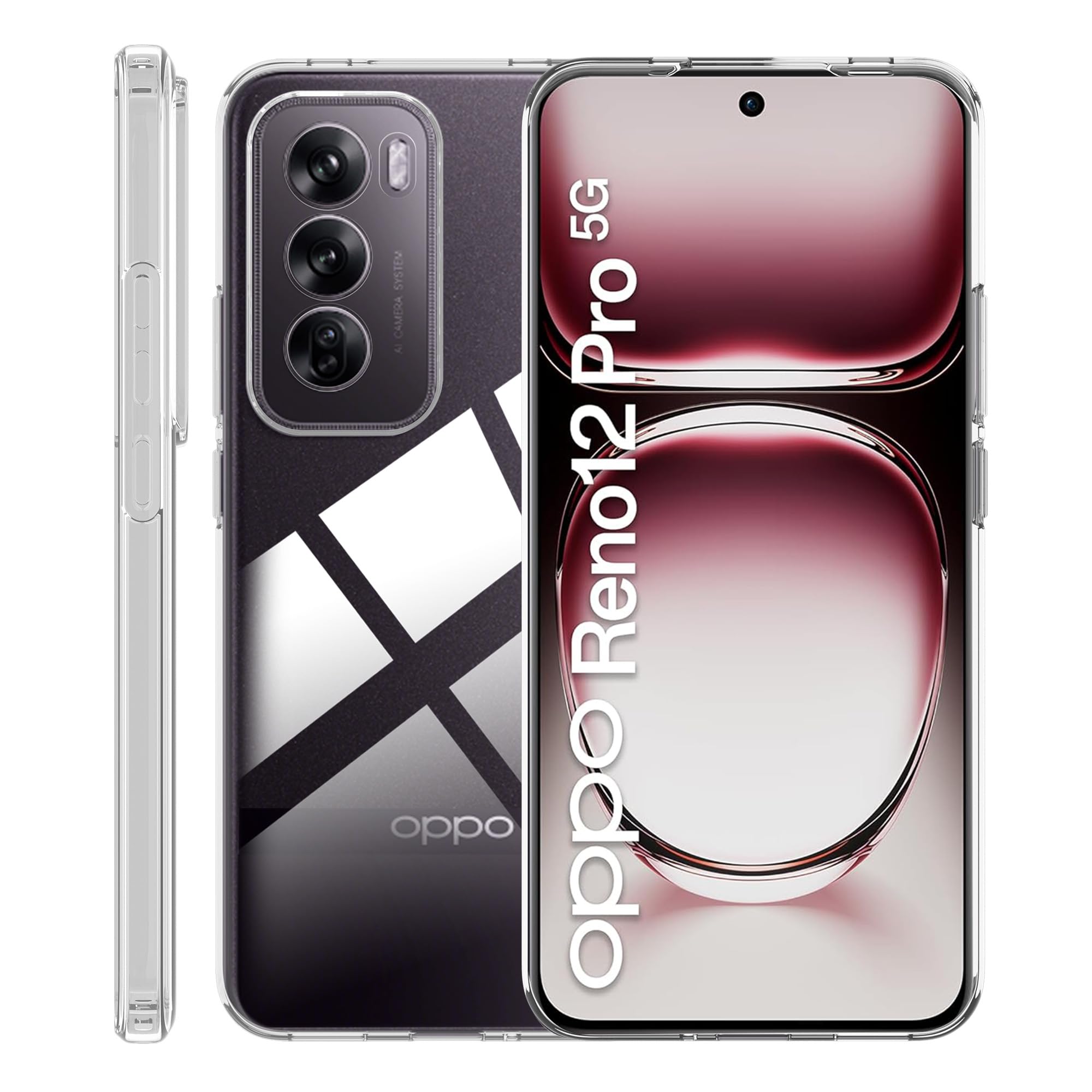 Haofun Cover per OPPO Reno 12 Pro 5G, Custodia per Assorbimento degli Urti con Paraurti in TPU Morbido, Sottile Morbida in Silicone TPU Protettiva Case Protezione Fotocamera, Trasparente