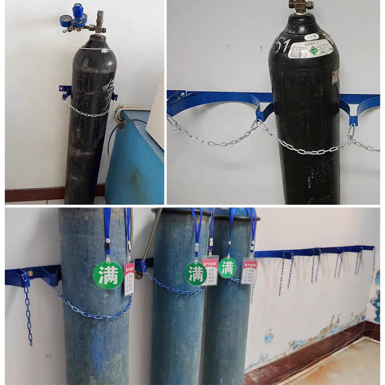 Uchwyt ścienny do butli gazowych ze śrubami i łańcuchem bezpieczeństwa, wytrzymały stalowy uchwyt montażowy do butli propanowych, cylinder LPG i zbiornik spawalniczy, L 35 cm (13 3/4")